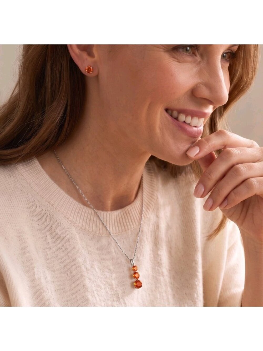 Citrine Orange Sterling Silver Necklace Earring Set 18" November Birthstone Gift